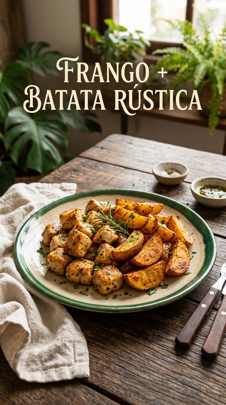Frango com batata rústica — imagem ilustrativa criada com IA